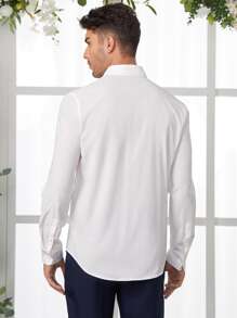 GENTILAND Men Contrast Piping Button Front Shirt - White - View 7