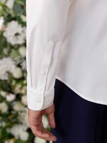 GENTILAND Men Contrast Piping Button Front Shirt - White - View 6