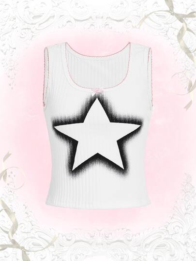 Sweetness Top con stampa a stelle e bordi a contrasto