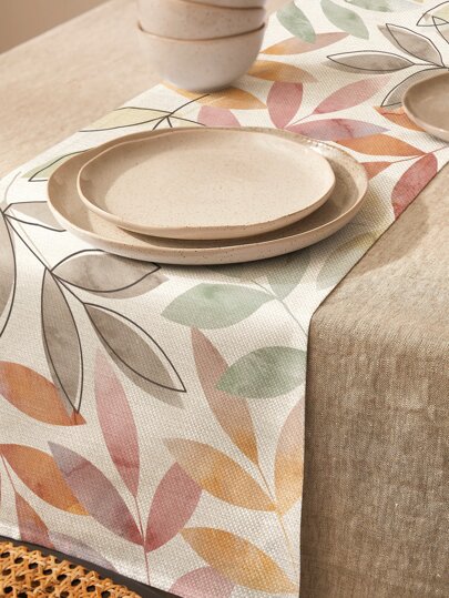 1 pieza Camino de mesa con diseño de hojas, camino de mesa de cocina de poliéster moderno para el hogar