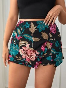 SHEIN Clasi Skort con estampado floral de talle alto - Multicolor - Ver 3