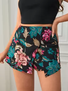 SHEIN Clasi Skort con estampado floral de talle alto - Multicolor - Ver 1