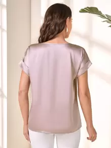 EMERY ROSE Áo sơ mi nữ màu trơn Thanh lịch - Bụi hồng - Xem 2