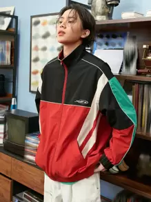 DAZY Men Colorblock Letter Graphic Drop Shoulder Jacket - Multicolor - View 6