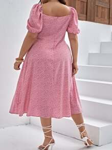 SHEIN VCAY Plus Size Boho Plants Print Knot Front Split Thigh Dress, For Summer - Multicolor - View 2