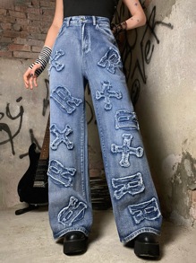 国内未入荷 DARKFOG - RIPPLE & LIGHTNING PATTERN WIDE JEANS Women's Lee® x Ruohan Wang Rose Garden Print Wide Leg Jean