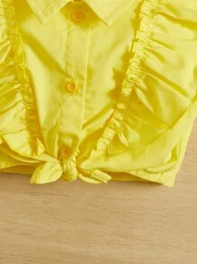 SHEIN Baby Girl Ruffle Trim Button Front Crop Blouse - Yellow - View 4
