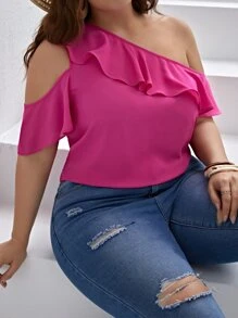 SHEIN VCAY Blusa de cuello asimétrico ribete con fruncido