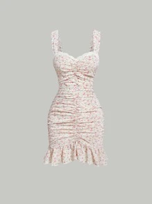SHEIN MOD Ditsy Floral Print Ruched Ruffle Hem Cami Dress - Multicolor - View 1