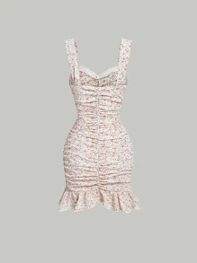 SHEIN MOD Ditsy Floral Print Ruched Ruffle Hem Cami Dress - Multicolor - View 2