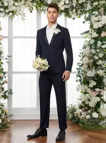 Manfinity VCAY Men 1pc Single Breasted Blazer & 1pc Trousers - Navy Blue - View 2