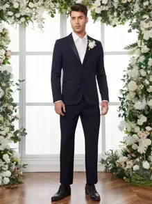 Manfinity VCAY Men 1pc Single Breasted Blazer & 1pc Trousers - Navy Blue - View 5