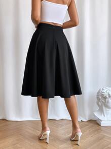 SHEIN Privé High Waist Button Detail Flare Skirt - Black - View 2
