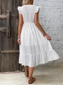 Breezaya Solid Ruffle Trim Wrap Hem Dress Maxi Vacation Beach Outfits Women