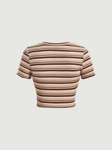 SHEIN MOD Áo thun nữ Xù nhỏ Sọc Giải trí - Nhiều màu - Xem 2