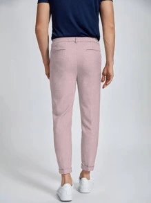 Manfinity Mode Men Suit Pants Nút Dây kéo màu trơn - Bụi hồng - Xem 2