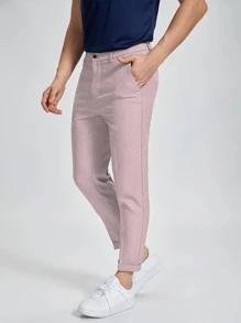 Manfinity Mode Men Suit Pants Nút Dây kéo màu trơn - Bụi hồng - Xem 4