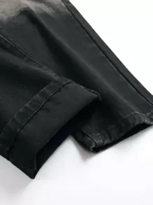 Men Ripped Frayed Pocket Zipper Jeans - Black - View 4