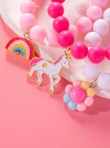 3pcs/set Girls Unicorn Charm Beaded Bracelet