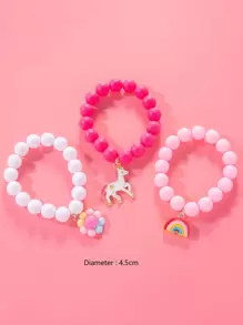 3pcs/set Girls Unicorn Charm Beaded Bracelet