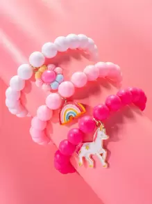 3pcs/set Girls Unicorn Charm Beaded Bracelet