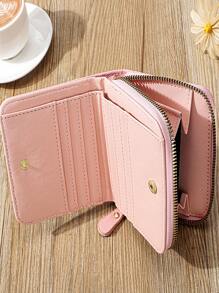 Billetera pequeña con detalles de puntadas, bolsillo para monedas con cierre, billetera plegable pequeña, billetera femenina mini delgada y liviana, de varios compartimentos, portátil, para tarjeta de identificación, dinero, tarjetas de crédito, de estilo minimalista, moderno y de negocios, para regalo de aniversario, San Valentín, cumpleaños, pareja, dama, niña, mujer - Rosa - Ver 3