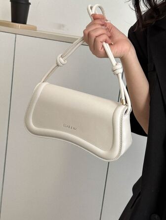 Women's White PU Fashion Minimalist Elegant Generous Dating Commuter Flap Shaped Bag Versatile Armpit Bag