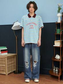 DAZY Hombres Jeans desgarro de pierna ancha - Azul lavado oscuro - Ver 2