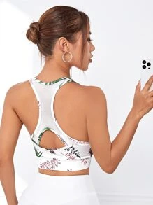 Yoga Floral Áo lót thể thao Nữ Cắt ra Nhiệt đới - trắng - Xem 1