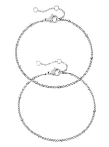 2入組/套珠子裝飾極簡手環 - 銀色 - 查看 2