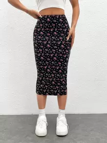 SHEIN EZwear Cottagecore Váy In hoa Ditsy Tách đùi - Nhiều màu - Xem 3