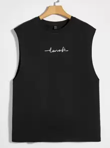 GENTILAND Men Letter Graphic Tank Top - Black - View 1