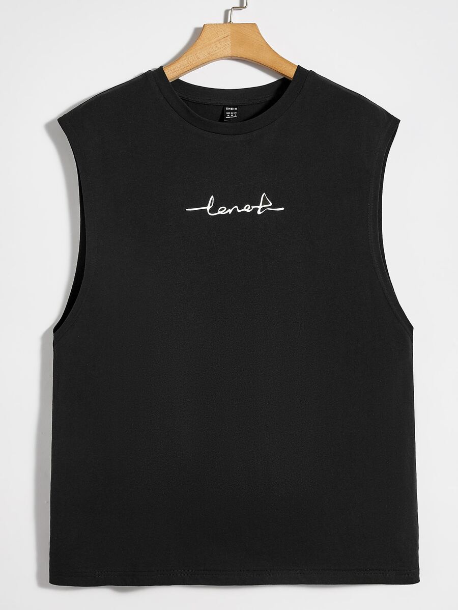 GENTILAND Men Letter Graphic Tank Top - Black - View 1