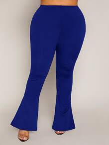 SHEIN SXY Plus Solid Flare Leg Trousers - Royal Blue - View 3