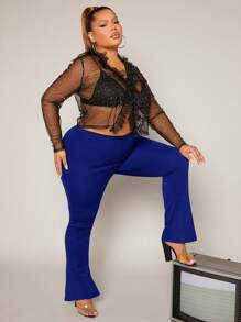 SHEIN SXY Plus Solid Flare Leg Trousers - Royal Blue - View 4