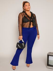 SHEIN SXY Plus Solid Flare Leg Trousers - Royal Blue - View 6