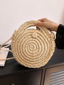 Minimalist Straw Bag Medium Vacation - Beige - View 1