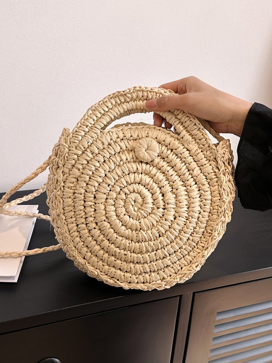Minimalist Straw Bag Medium Vacation - Beige - View 1