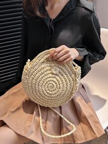 Minimalist Straw Bag Medium Vacation - Beige - View 4