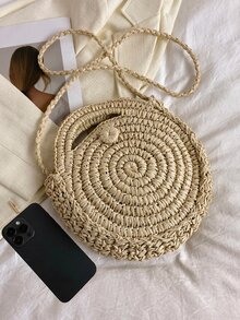 Minimalist Straw Bag Medium Vacation - Beige - View 5