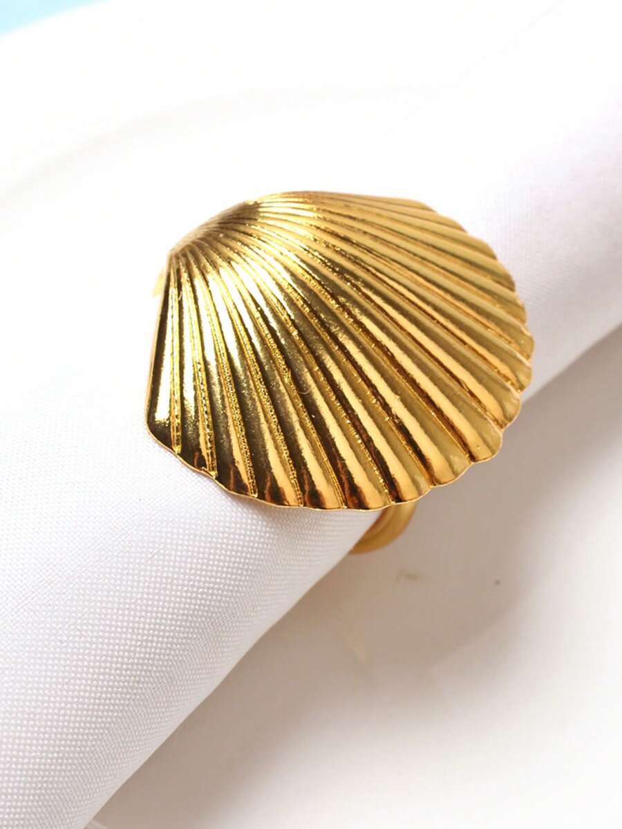 1pc Shell Design Napkin Ring, Modern Zinc Alloy Napkin Holder Ring For Kitchen - Gold - View 1