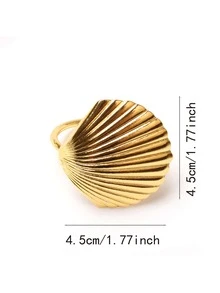 1pc Shell Design Napkin Ring, Modern Zinc Alloy Napkin Holder Ring For Kitchen - Gold - View 2
