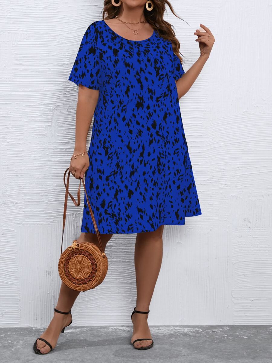 SHEIN LUNE Plus Allover Print Tunic Dress - Blue - View 1