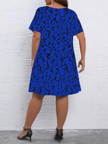 SHEIN LUNE Plus Allover Print Tunic Dress - Blue - View 2