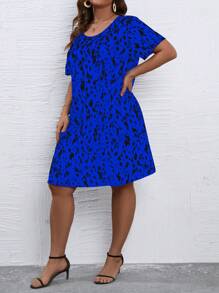 SHEIN LUNE Plus Allover Print Tunic Dress - Blue - View 3