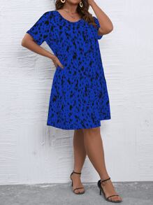 SHEIN LUNE Plus Allover Print Tunic Dress - Blue - View 4