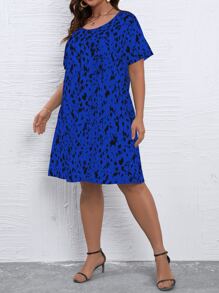 SHEIN LUNE Plus Allover Print Tunic Dress - Blue - View 6