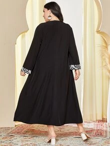 Al Najma Ropa árabe de talla grande Color combinado Geométrico Sencillo - Negro - Ver 2