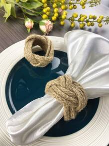 2pcs/set Straw Napkin Ring, Boho Napkin Holder Ring For Kitchen - Khaki - View 1