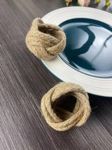2pcs/set Straw Napkin Ring, Boho Napkin Holder Ring For Kitchen - Khaki - View 3